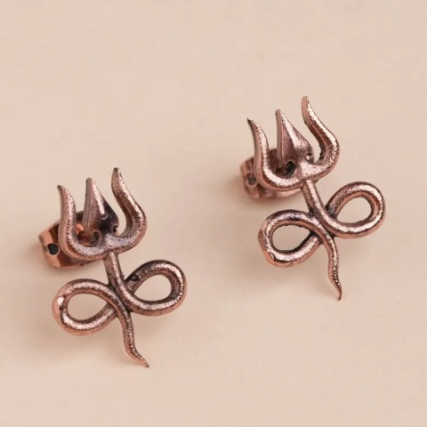 Adiyogi Copper Earrings Infinity Trishul