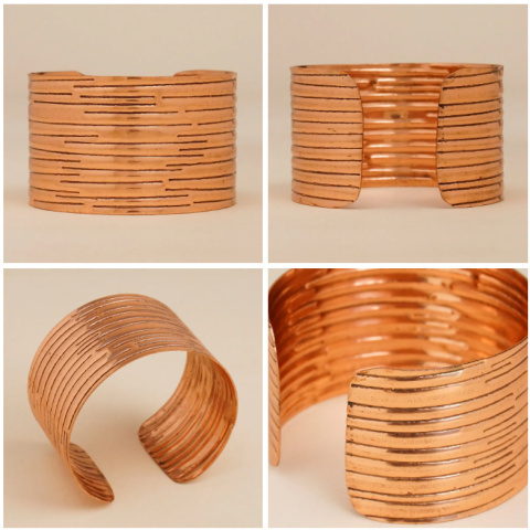 COPPER CUFF Ręcznie Zdobiona piękna miedziana bransoleta 