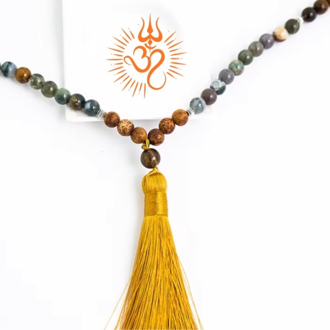 Japa Mala 108 Yellow Tigers Eye, Indian Agat and Onyks
