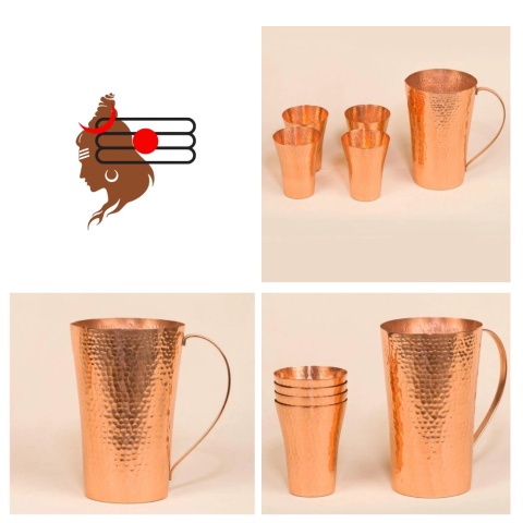 Copper Hammer Set: Pot 1,5L + 4 Glasses Copper ISHA
